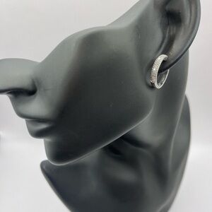 .50 CT Natural Diamond Triple Row Sterling Silver Hoop Earrings